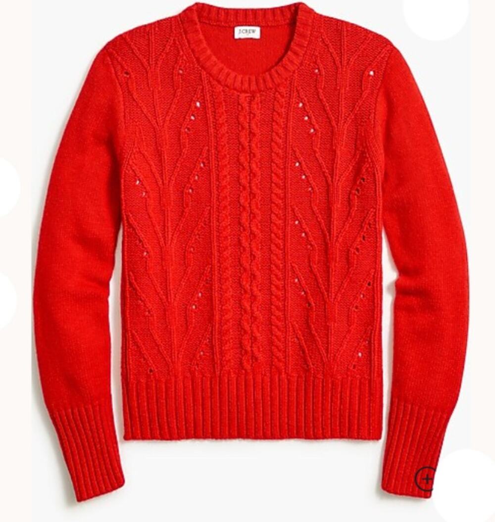J. Crew Womens Lambswool Pointelle Cable Knit Sweater Size M Preppy Holiday Red